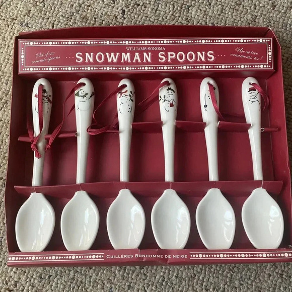 Williams-Sonoma 2006 Snowman Ceramic Spoons Collection Ornaments Set of 6 OB - Picture 1 of 5